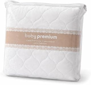 Protetor de colchão impermeável para berço padrão americano, branco e bege, com enchimento em forma de coração e renda, marca baby premium.