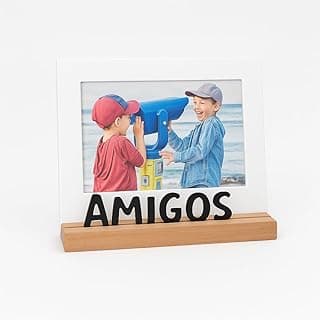Porta Retrato Amigos 10x15cm, Moldura Decorativa em Metal e Madeira, branco, preto, nogueira - GEGUTON
