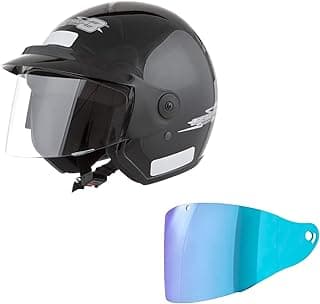 Capacete aberto Pro Tork Liberty 3 preto com viseira transparente, em um fundo branco.