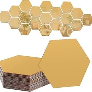 Espelho de parede acrílico hexagonal dourado de 10 peças para banheiro e decoração