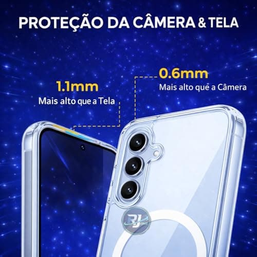 Capa transparente para Samsung Galaxy S21 FE, mostrando os botões laterais e a câmera traseira, fundo branco.