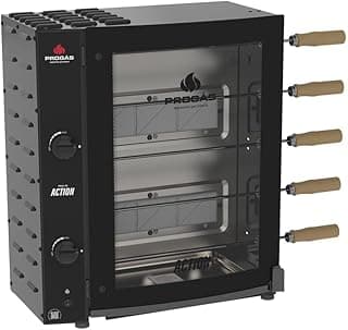 Forno Assador Rotativo Industrial Progás com Infravermelho, Estrutura em Aço, Controle de Chama, 5 Espetos