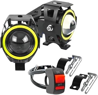 Kit farol auxiliar de milha moto com lentes transparentes e bordas amarelas
