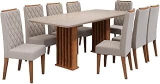 Conjunto de mesa de jantar com oito cadeiras de veludo cinza e base de madeira