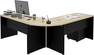 Conjunto Escritório Mesa Escrivaninha em L 140x140cm com Conexão e Gaveteiro Volante 4 Gavetas com Fechadura MDP 30mm Home Office Armazenamento e Espaço Netmobil (Dubai/Preto)