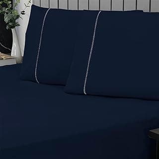 Jogo de cama king azul marinho com detalhes em ponto palito