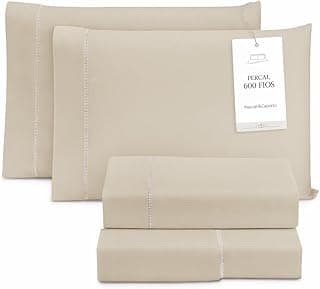 Jogo de lençol cama box king size 4 peças percal 600 fios toque macio palha