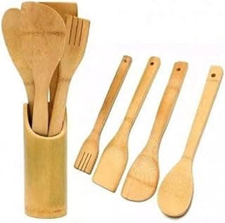 Jogo de utensílios de bambu com suporte, 5 peças, Rio de Ouro