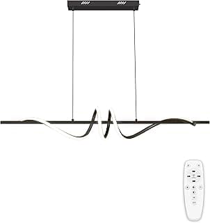 Luminária Pendente LED Moderna Preto, Luminária Pendente Ondulada Linear Regulável, 3000K-6000K