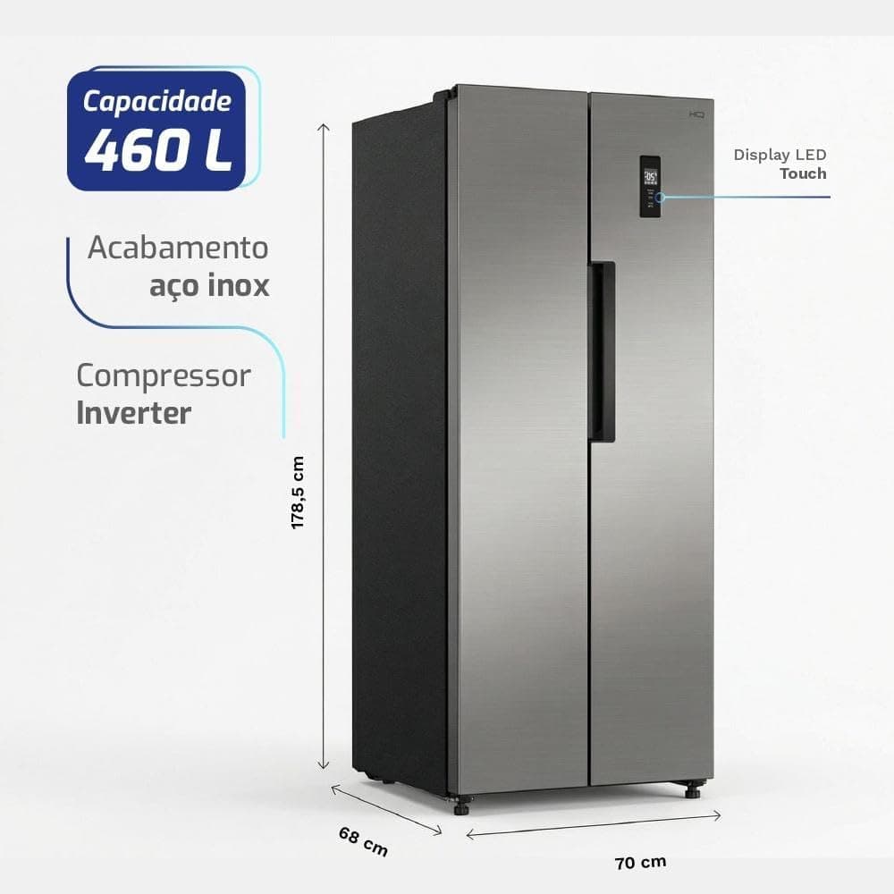 Geladeira Refrigerador HQ Frost Free Side By Side 460 Litros Inox HQ-460SBSFF (110, Volts)