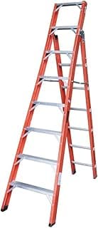 Escada de fibra de vidro 8 x 13 degraus vermelha e cinza contra fundo branco