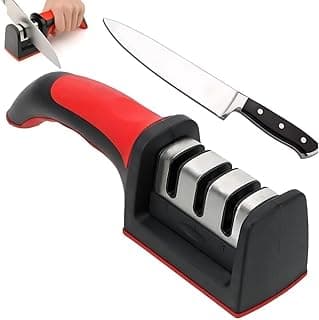 Amolador afiador de facas 3 em 1 profissional com base antiderrapante e cabo ergonômico