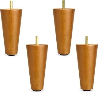 Kit 4 Pés de Madeira Cônicos para Sofá, Cama e Móveis – Cor Amêndoa Natural – Altura 12 cm com Parafuso M8 e Base Antiderrapante