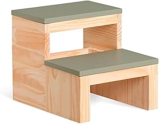 Casa Decoratta Escada Infantil Madeira Pinus e MDF Banquinho para Quarto e Banheiro Verde Chá