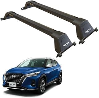 Rack de teto preto para Nissan Kicks 2016-2024, fixação original, montado em carro azul