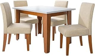 Conjunto de mesa de jantar com 4 cadeiras bege e base de madeira - Dobuê