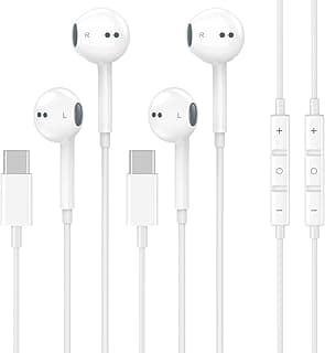 [Certificação Apple MFi] Fones de ouvido USB C com fio para iPhone 17 16 15, pacote com 2 fones de ouvido tipo C com microfone e controle remoto, cancelamento de ruído, fones de ouvido com fio para