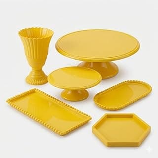 Kit Mesa Provençal 6 Peças para Festa com Boleiras, Bandejas e Vaso 20cm Amarelo