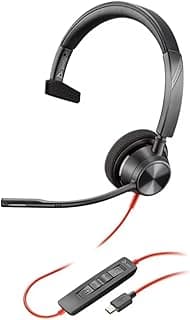 Fone de ouvido Poly Blackwire 3310 Microsoft USB-C preto com fio com microfone e controle remoto