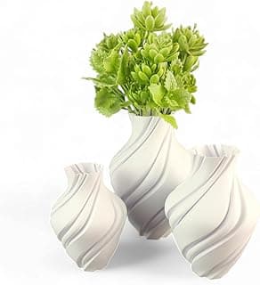Conjunto de 3 vasos decorativos minimalistas brancos com design em espiral para plantas e flores
