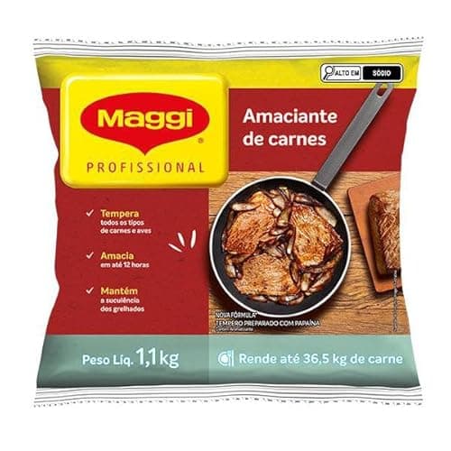 Amaciante de Carnes MAGGI Professional 1,1kg - Embalagem com carne assada