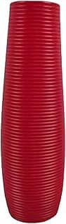 Vaso decorativo de chão alto em vermelho, com textura ondulada.