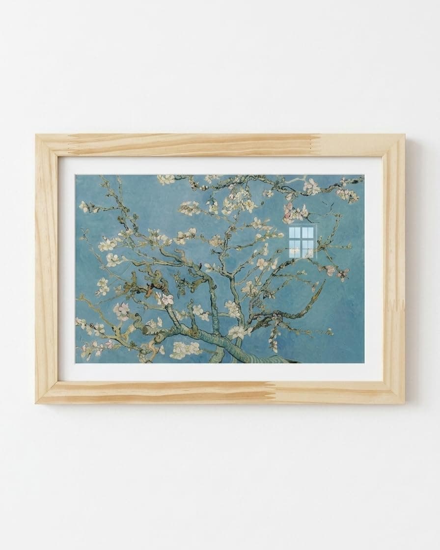 Quadro Decorativo VAN GOGH - Moldura em Madeira com Vidro - Estilo Classico 33 cm x 24 cm (Amendoeira em Flor)