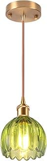 Luminária pendente vintage verde esmeralda com cúpula de vidro e base de latão