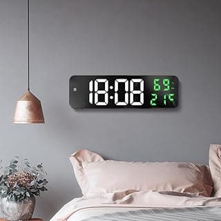 Relógio de parede digital Aramox com tela LCD de 14 polegadas, mostrando hora e temperatura.