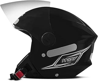 Capacete de moto preto V-MEN com viseira transparente e ajustes laterais