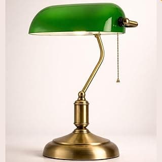 Abajur Vintage Luminária de Mesa Estilo Banqueiro Inglês Verde Clássico para Sala Escritório