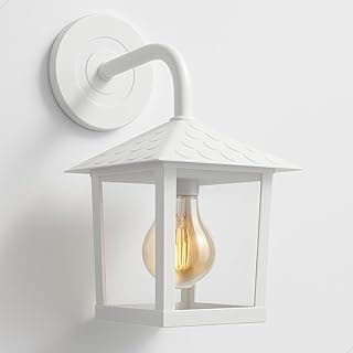 Arandela colonial branca com base E27 para parede, iluminação amarela, design de lanterna