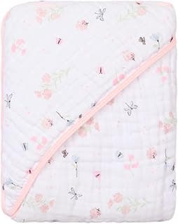Toalha de banho soft para bebê com capuz, estampa floral delicada em rosa e branco, 80x80cm