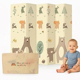 Tapete térmico infantil dobrável com desenhos de animais e fundo neutro, 1,8x1,2m