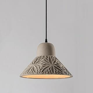 Luminária pendente de cimento com design floral em relevo, estilo industrial.