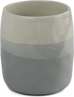 Vaso de cerâmica bicolor cinza claro e cinza escuro, esmaltado, para decoração e organização de bancada de cozinha.
