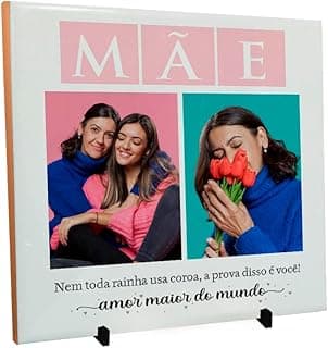 Quadro de Azulejo Personalizado com 2 Fotos 20x20 cm com Suporte Dia das Mães