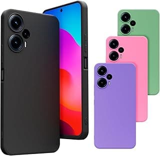 Capas de telefone Xiaomi POCO F5 em silicone veludo premium, cores preto, rosa, verde e roxo, fundo branco