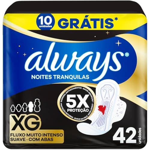 Always Noites Tranquilas Suave, Absorvente Tamanho XG, 42 Unidades