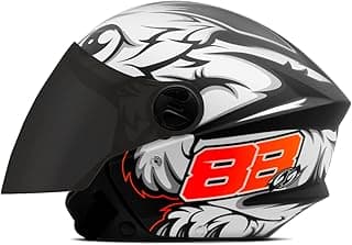 Capacete aberto preto com viseira fumê e número 88 em vermelho