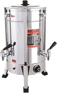 Cafeteira elétrica industrial 4 litros inox 220V, marca RECORD, com bicos de saída e botão de controle