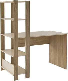 Escrivaninha com Estante Lateral MATCH cor Off White/Carvalho - Artely