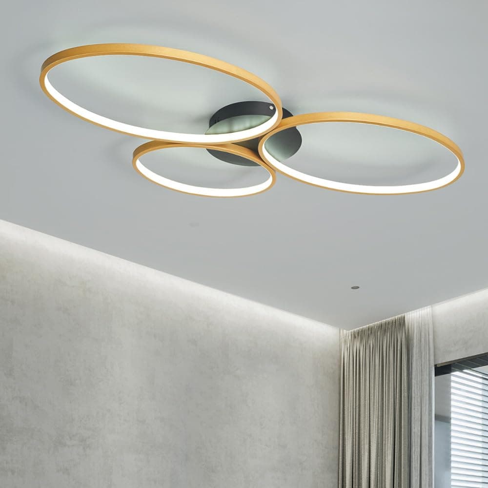 Luminária de teto LED moderna de 54W/66W com dimmer e controle remoto. Lustre de teto embutido com 3 anéis para sala de estar, sala de jantar, cozinha e quarto.