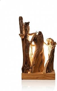 Luminária de Mesa Rústica em Madeira Maciça Artesanal (Feita à Mão) – Abajur para Quarto, Sala, Cabeceira, Escritório e Mesa de Leitura – Estilo Nórdico, Escandinavo, Boho – Decoração