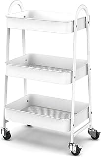Prateleira de Metal Multiuso 3 Andares com Rodinhas, Branca, 77x30x45cm, Capacidade 30kg, Organizador Portátil