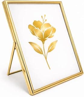 Porta retrato de metal dourado com vidro espelho, flor dourada, fundo branco