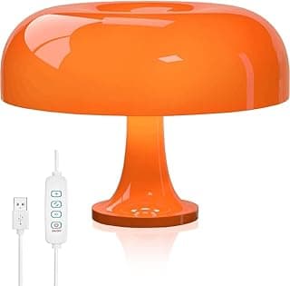 Lâmpada de mesa laranja com design de cogumelo, abajur LED decorativo, controle remoto branco