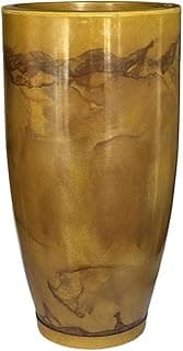 Vaso grande polietileno marmorizado dourado para plantas, ângulo frontal, fundo branco.