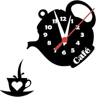 Relógio de Parede Silencioso Bule Xícara Cozinha Decoração MDF com Café