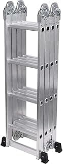 Escada articulada dobrável em alumínio com 16 degraus, prata metálica, capacidade de carga 150 kg, altura 4,29 m